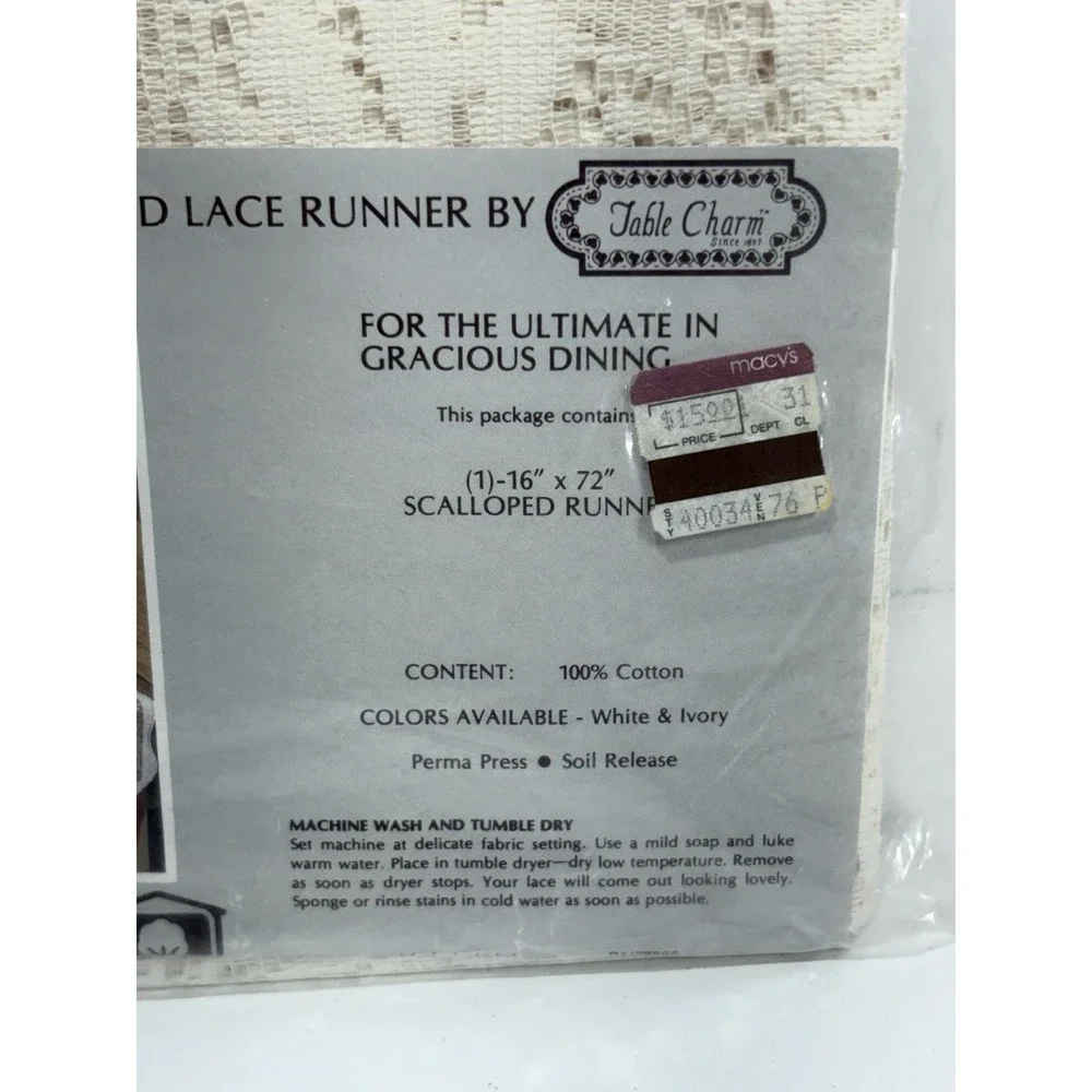 Woven‎ Nottingham Scalloped Lace Runner by Table Charm Chelsea New
